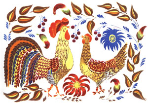 ウクライナ絵画「雄鶏と雌鶏」