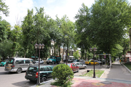 ドゥシャンベ市内　街路樹の並ぶ町並み